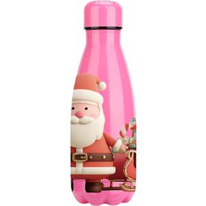 Christmas Stainless Steel Insulated Water Bottle, Double Walled Cola Shape Insulated Sports water bottles Keep cold for 16 Hours and hot for 10 Hours (Pink, 12 OZ)