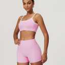 Workout Sets for Women 2 Piece Contrast Panel Sports Bra Tummy Control Butt lifting Shorts Jogger Outfits (Pink, L)