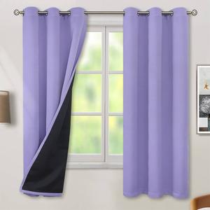 BGment Thermal Insulated 100% Blackout Curtains for Bedroom with Black Liner, Double Layer Full Room Darkening Noise Reducing Grommet Curtain (42 x 63 Inch, Lavender, 2 Panels)