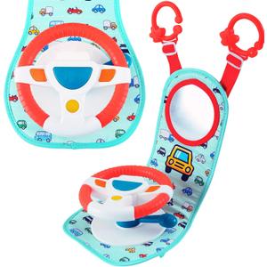 BETTERLINE Baby Car Seat Toy for Infants and Toddlers, Interactive Driving Steering Wheel with Lights, Music and Mirror, Realistic Driving Sounds - Can use for Stroller or Playpen, Adjustable Strap