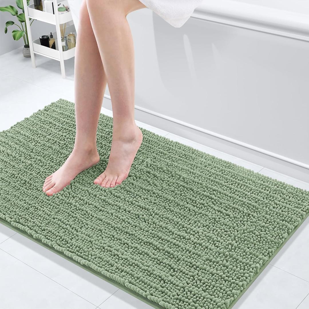 Arotive Luxury Bathroom Rugs 47x24, Extra Soft Thick Absorbent Shaggy Chenille Bath Rugs, Non-Slip Machine Wash Dry, Bath Mats for Bathroom Floor, Tub and Shower, Home Decor Accessories, Sage Green