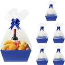 Worown 6 Pack Blue Cardboard Basket for Gifts Empty, Kraft Basket Kit with bags and Pull Bows for Packing Gift on Easter, Christmas, Birthday, Wedding