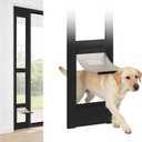 Dog Door for Sliding Glass Door Insert with Lock All-Metal Frame & Magnetic Flat Closure, No-Cut Doggie Door for Large Dogs, Slider Doggy Door Insert, Adjustable Height (77 5/8" - 81") M-Black