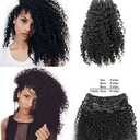Ms Fenda Brazilian Remy Virgin Hair Kinky Curly 3B 3C Natural Color African American Clip In Hair Extensions 120Gram 7Pcs/Set(16")