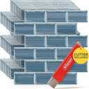 XFasten Backsplash Tile for Kitchen Peel and Stick Tile 10pcs 12 x 12 with Mini Cutter Blue Subway Tile for Backsplash, Waterproof Bathroom Kitchen Wall Tiles