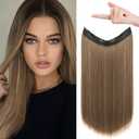REECHO Invisible Wire Hair Extensions with Transparent Headband Adjustable Size Removable Secure Clips in Straight Secret Hairpiece for Women (16 Inch (Pack of 1), Light Ash Brown with Highlights)