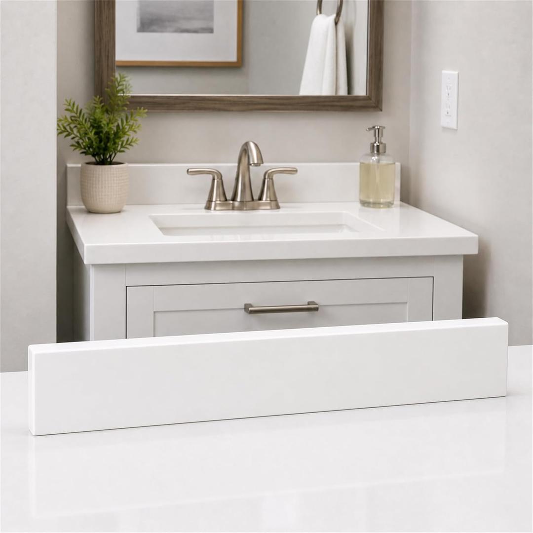 COUKIU Bathroom Vanity Sink Backsplash/Sidesplash (White Engineered Marble, 4" x 24")