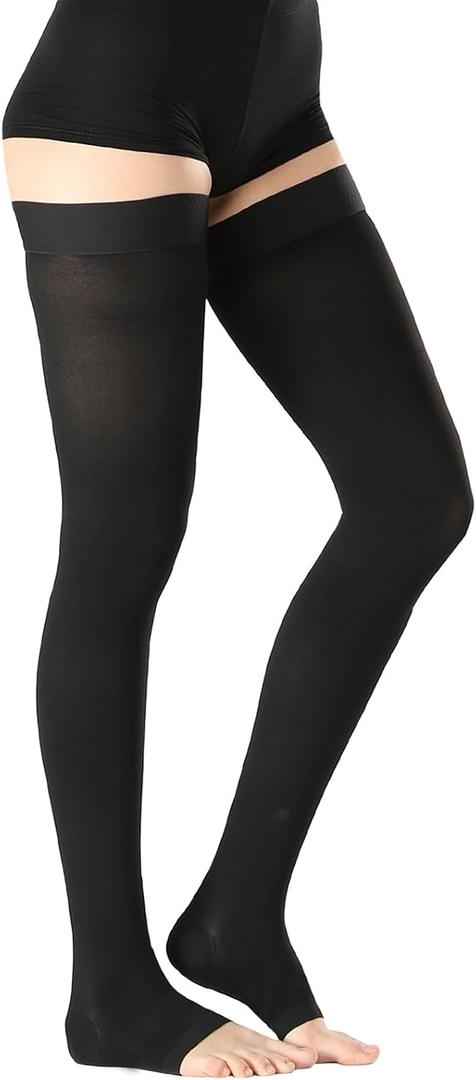 Thigh High Medical Compression Stockings For Women & Men,15-20 mmHg Thigh High Compression Socks,Firm Graduated Support Hose with Silicone Dot Band-Ideal For Athletic,Flight,Travel Use, Size: X-Large