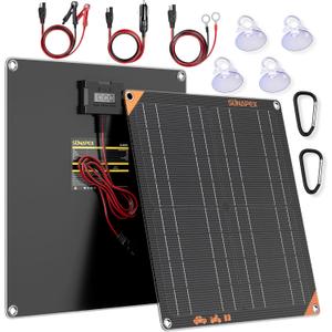 SUNAPEX 12V 20 Watt Solar Trickle Charger Maintainer - Waterproof Solar Powered Battery Charger - Solar Panel Kit Built-in Smart Charge Controller for Car Rv Trailer Truck Boat Automotive Marine (Black)
