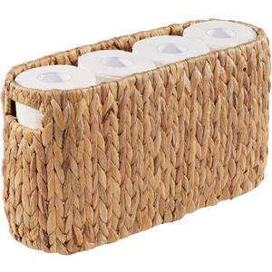 Toilet Paper Storage Basket, Toilet Paper Holder with Storage for Up to 8 Rolls, Coastal Bathroom Decor, Rattan Bathroom Accessories (6 Mega Rolls, Natural)