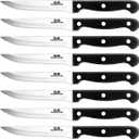 G.a HOMEFAVOR Steak Knife Set Stainless Steel, 8 Pieces Full Tang Sharp Serrated Knives Cutlery Set, Black