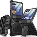 i-Blason for Samsung Galaxy Z Flip 7 Case with Stand, [Tempered Glass Screen Protector] [Hinge Protection] [Belt-Clip], Full-Body Military Protection Phone Case for Samsung Z Flip 7, Armorbox, Black