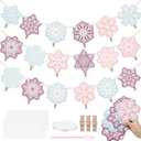 Epakh 24 Sets Winter Snowflake Photo Banner Snowflake Cards Wooden Clips with Ribbon Snowflakes Garland Hanging Ornaments Winter Decorations for Baby Shower Birthday Party Supplies