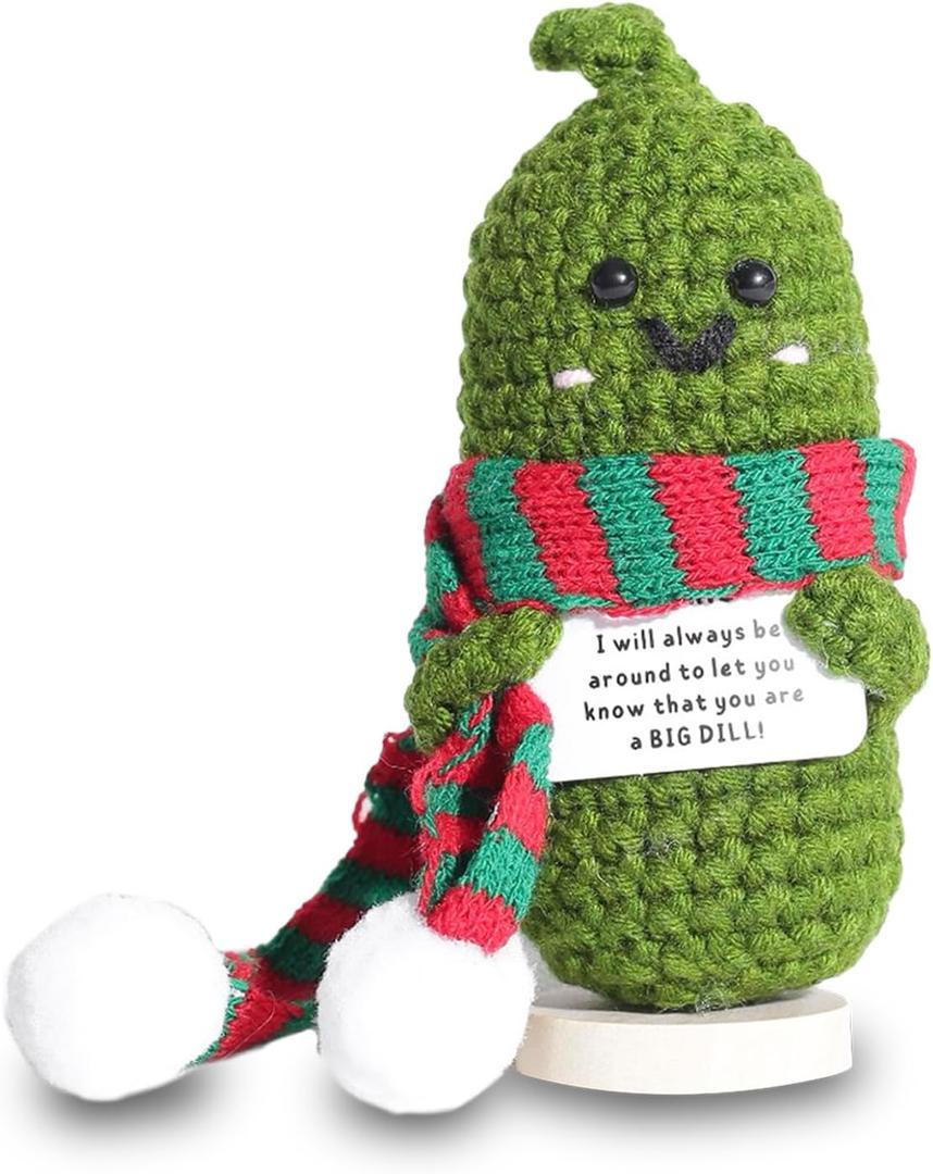 Emotional Support Doll, Handmade Cucumber Crochet Doll - Emotional Cute Support Pickle Crochet Potato for Girls, Perfect Christmas Birthday Gifts for Women, Office & Christmas Decor(Green Scarf)