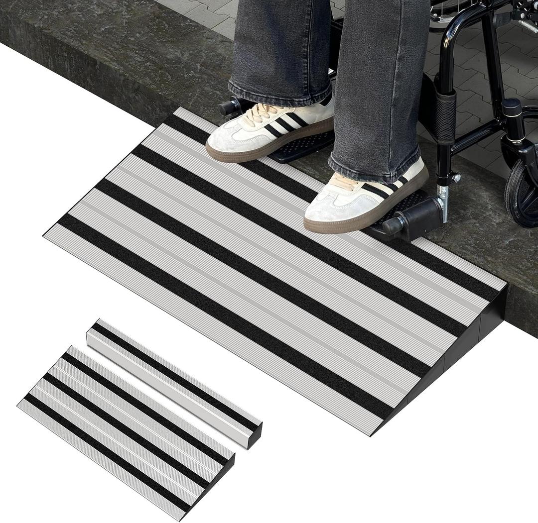 5" Rise Modular Threshold Ramp for Doorways, Stable Wheelchair Ramp for Home Steps, Aluminum Door Ramp and Curb Ramp for Scooters, Power Chairs, Cars, 1100LBS Load Capacity
