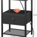 LOAKEKEL Night Stand Set 2, LED Nightstand with Charging Station, End Tables Living Room with Fabric Drawer, Small Bed Side Tables for Bedroom, Small Space, Black, HETS01BK