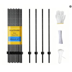 Metal Fence Post 4 Feet Black Pack of 20 U Post for Wire Fence