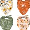 Whaline 4Pcs Boho Pet Bandanas Spring Daisy Dog Scarf Washable Adjustable Triangle Dog Bibs Puppy Neckerchief for Cat Pet Birthday Costume Accessories