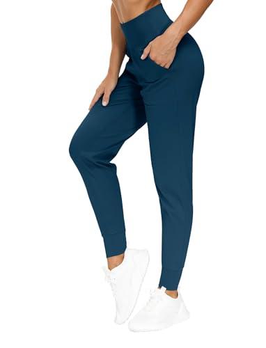 THE GYM PEOPLE Women's Joggers Pants Lightweight Athletic Leggings Tapered Lounge Pants for Workout, Yoga, Running Dark Blue Green XS