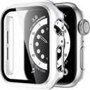 GEAK Compatible with Apple Watch Case 44mm Series 4 Series 5 with Screen Protector, White Bumper All-Around Silver Edge Protective Case for iWatch SE Series 6 5 4 44mm White/Silver
