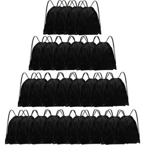 Black Drawstring Bags 28 PCS Drawstring Backpack Bulk String Backpack Cinch Bag Sackpack for Men Women Gym (Black)
