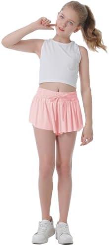 Flowy Shorts for Girls Butterfly Shorts for Kids Teens Preppy Tennis Running Athletic Shorts with Liner 5-6 Y