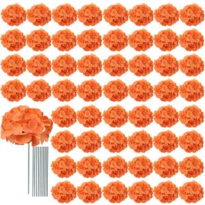 AVIVIHO 65pcs Fake Flowers Orange Hydrangea Artificial Flowers Bulk (Not Squished, No Steaming Need) Silk Flowers with Stems for Wedding Decor,Home,Baby Shower,Table Centerpieces Decoration