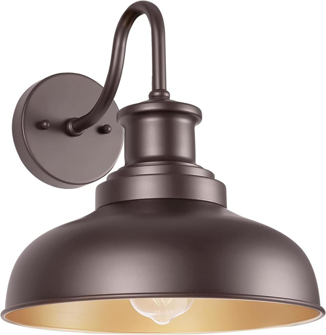 Outdoor Gooseneck Barn Light Outdoor Wall Sconce Farmhouse Exterior Wall Mount Light Vintage Wall Lighting Fixture Industrial Bronze Lantern for Porch, Entryway, Garage, 1 Pack, RZ007 ORB (01RZ007-1 PACK