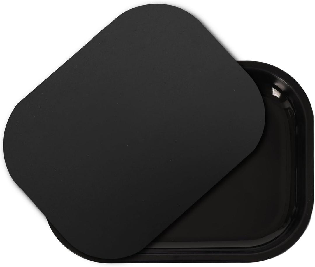 Small Metal Tray with Magnetic Lid, Cute Decorative Tray, Ideal Storage for Home or Travel, 7 x 5.5 Inches (Black)