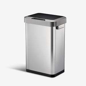 EKO Mirage-T 50 Liter / 13.2 Gallon Touchless Rectangular Motion Sensor Trash Can, Brushed Stainless Steel Finish