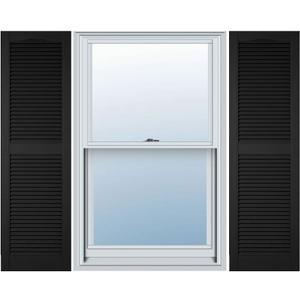 Ekena Millwork Lifetime Vinyl LL1S14X03600BL Standard Cathedral Top Center Mullion, Open Louver Vinyl Shutters, w/Installation Shutter-Lok's & Matching Screws (Per Pair), 14 1/2"W x 36"H, Black
