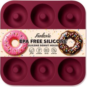 Large Silicone Donut Pan for Baking, 9 Cavity Non-Stick Food Grade Silicone Donut Molds, Doughnut Pan and Bagel Pans for Baking & Kitchen, BPA Free 11.2 x 11.1 Inches, Dishwasher Safe - Claret Red