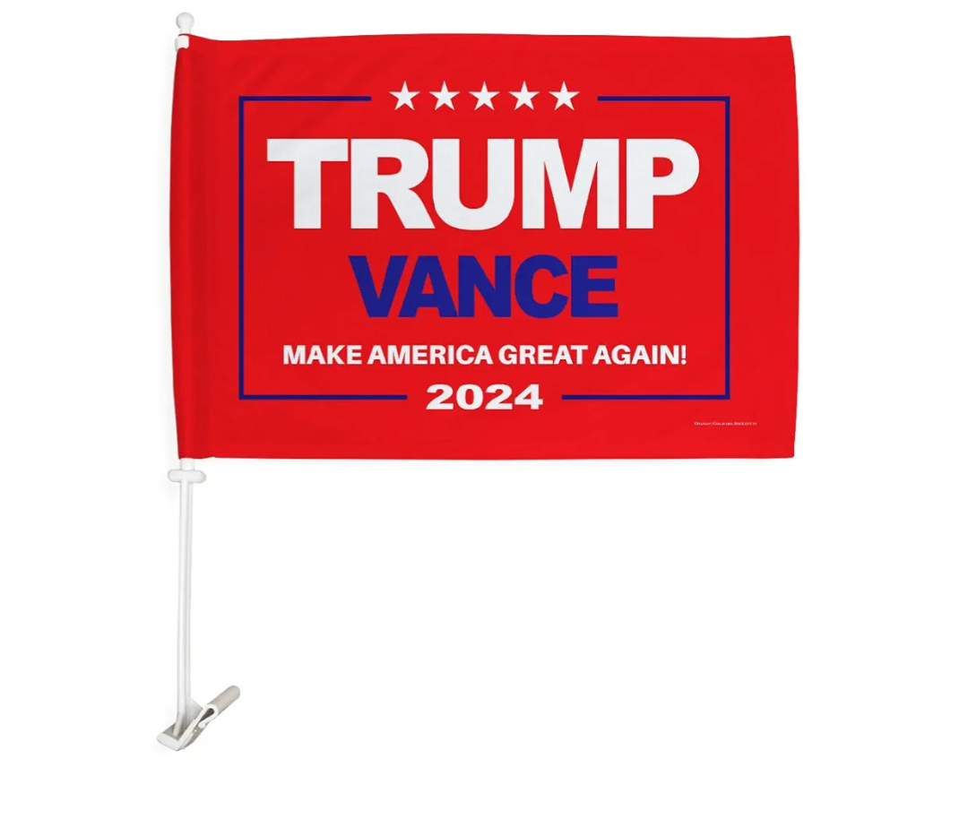 Trump Vance 2024 Flag for Car Red Bandera para Carros Window Clip Pole Mount Kit Rally Shooting 2024 Poster Auto Decor MAGA Sign Outdoor Decorations Republican Gift Made in USA, Pack of 25