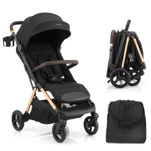 Gromast 2 in 1 Baby Stroller, Portable Travel Newborn Toddler Stroller with Cup Holder & UPF 50+ Canopy, One-Hand Automatic Folding - Black