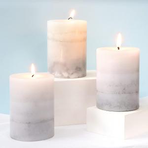 Set of 3 Scented Pillar Candles Creamy Coconut Scented 3" x 4" Long-Lasting Burn Candle White Gray Palette Pillar Candle Clean Burning No Drip Candles Gift for Home Party Dinner Table Decor