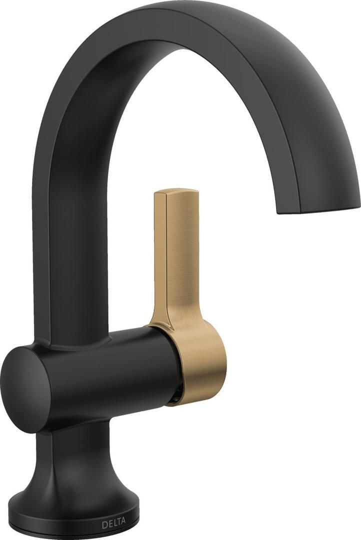 Delta Albion Matte Black/Brushed Gold Bathroom Faucet 1 Hole, Single Hole Bathroom Sink Faucet for Vanity, Metal Push-Pop Drain Assembly, Matte Black/Champagne Bronze 