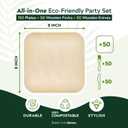Bamboo Plates with Cutlery - Set of 50 Plates (8in) + 50 Forks + 50 Knives | Biodegradable Palm Leaf Plates | Disposable Dinner Plates | Rustic Dinnerware for Christmas, Wedding, Party