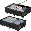 Babenest 2-Pack Under Bed Storage Organizer with Clear Zippered Lid, Foldable Rolling Underbed Drawers on 6 Wheels, Space Saving Clothes, Shoes, Toy Storage for Bedroom, Dorm, Closet