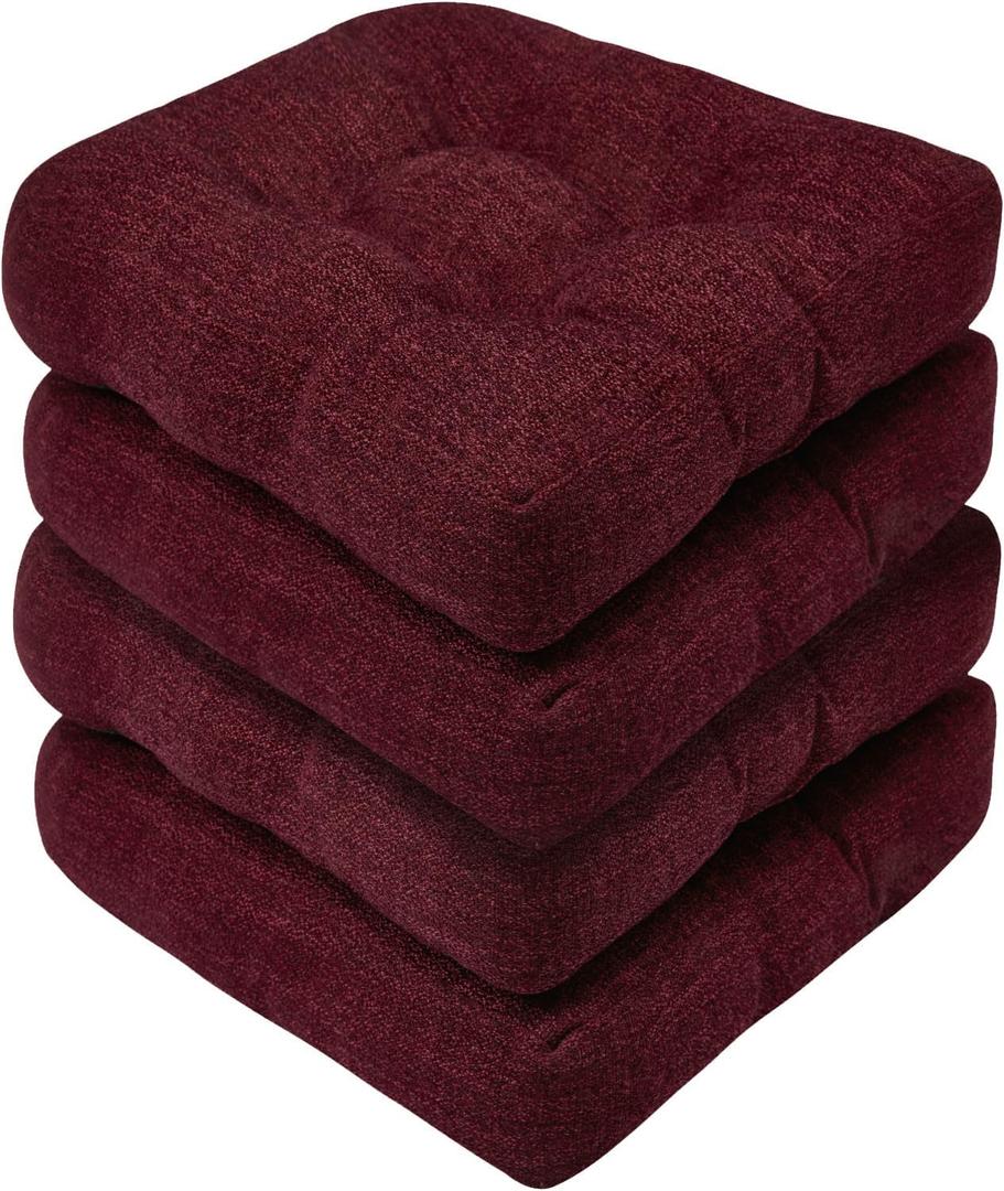 Basic Beyond Chair Cushions for Dining Chairs, Non-Slip Chair Pads, Thick Seat Cushions for Dining Room Chairs, Kitchen Chair Cushions Set of 4, 17" x 17" x 4", Burgundy
