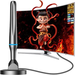 Digital TV Antenna for Smart Tv Indoor, 360 Reception Digital HDTV Antenna for Local Channels, Supports 1080P and 4K, Strong Magnetic Base -All TVBlue+Black
