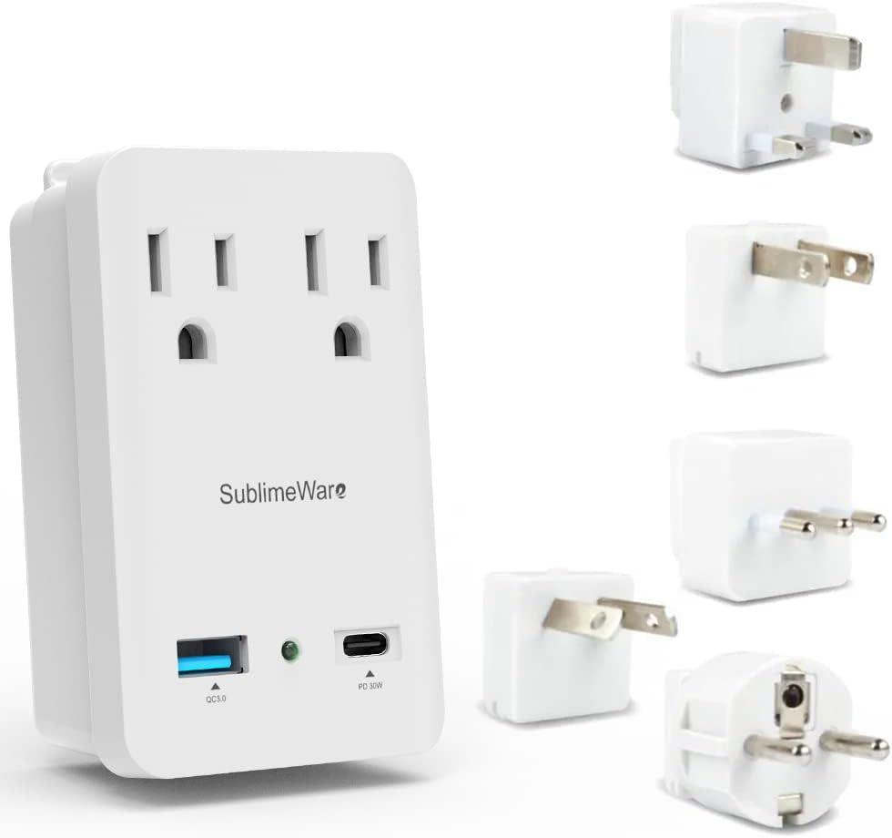 2000 W Travel Adapter Kit w/ 2 USB Ports & Outlets - International Power Adapter Plug Europe US UK Adaptor - 220-110V Adapter - Smart 2.4 A USB Electrical Charger Dual Voltage Device Sublimeware