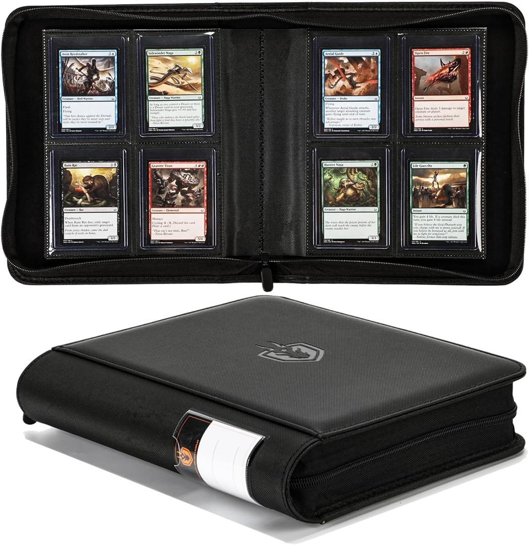 Toploader Binder, 4-Pocket Holds 128 Cards in 3" x 4" Rigid Card Holders | Label Design | Waterproof PU Leather | Ringless Double-Sided Pages for TCG/Trading Cards, Sports or MTG Cards-Byder Pro