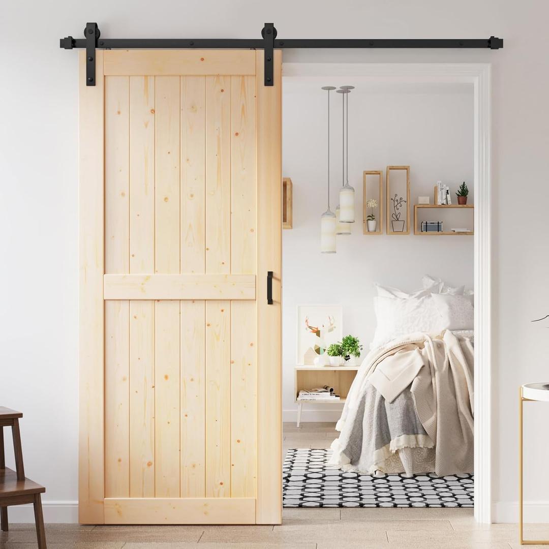 ROYMELO 36x80 inch Sliding Barn Wood Door Slab with 6.6ft Hardware Kit, Requires Simple DIY Assembly