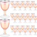 Thenshop 50 Pack 5 oz Plastic Champagne Flutes Clear Disposable Wine Glasses Cups with Stem Reusable Goblets Shatterproof Cocktail Cups for Mother's Day Wedding Party Holiday Dessert(Rose Gold Rim), About 2.64 Inches/ 67 Mm