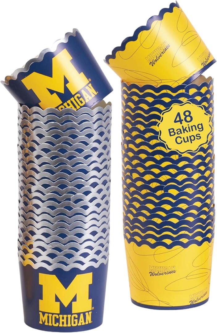 University of Michigan Baking Cups (48 Pcs) for U of M Wolverines Football, Birthday, and Graduation Party Decorations (Michigan Wolverines)
