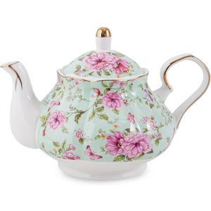 Flower Ceramic Teapot,22oz Porcelain Tea pot for Tea Coffee Milk for Office Home Men Women as Gift (Green)