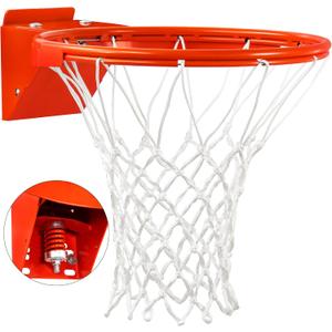 Basketball Rim Replacement, Single-Spring Breakaway Basketball Rim Outdoor Indoor, Universal 18 Inch Heavy Duty Basketball Hoop Rim and Net (Orange)