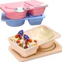 3 Pack Reusable Snack Containers with Lids, Silicone Double Compartment Snack Box Container, Small Mini Snack Pack Containers for Travel, Picnic, Work (Blue+Pink+Yellow)