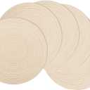 Braided Round Placemats Set of 6, Woven Washable Non-Slip Table Mats for Kitchen Dining, 15 Inch, Heat Resistant - Natural Fabric Indoor Outdoor Place Mats(Beige)