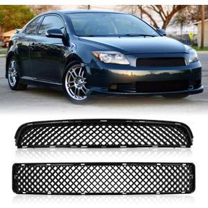 Front Bumper Guard Grille Fit for 2005-2010 Scion Tc Smt10600 Honeycomb Front Air Intake Black Radiator Replacement Guard 2 Pieces Upper and Lower Grill Smt10600